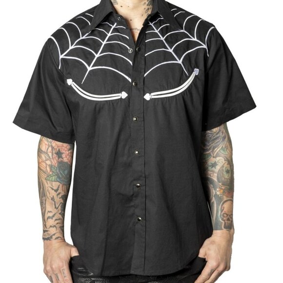Spiderweb Black Western Button Up Men's Shirt S-M-L-XL-2XL-3XL-4XL NWT - Picture 1 of 5
